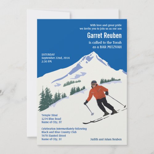 Winter Scene Ski Resort Bar Mitzvah Invitation