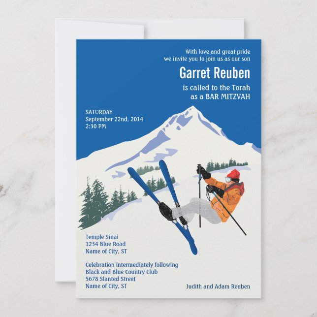 Winter Scene Ski Resort Bar Mitzvah Invitation (Front)