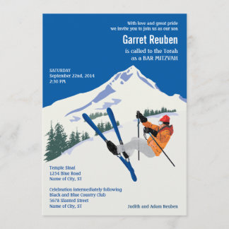 Winter Scene Ski Resort Bar Mitzvah Invitation