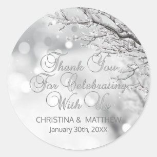 Winter Scene Snow Snowflakes Thank You Wedding Classic Round Sticker