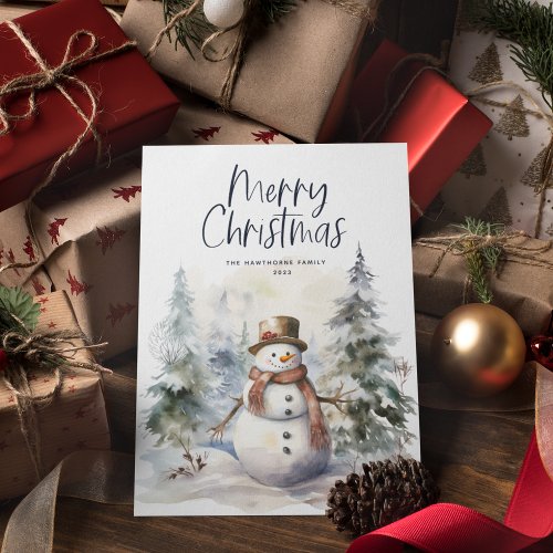 Winter Scene Snowman Christmas Holiday Card