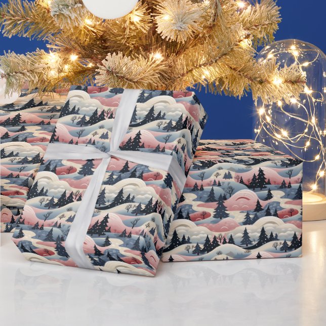  Winter Scene Trees Mountains Snow  Wrapping Paper (Holidays)