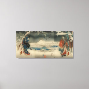 winter scene -vintage Japanese art triptych Canvas Print