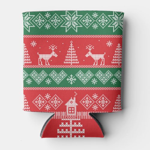 Winter scene vintage seamless pattern can cooler