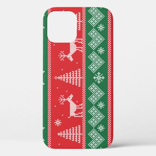 Winter scene vintage seamless pattern iPhone 12 case