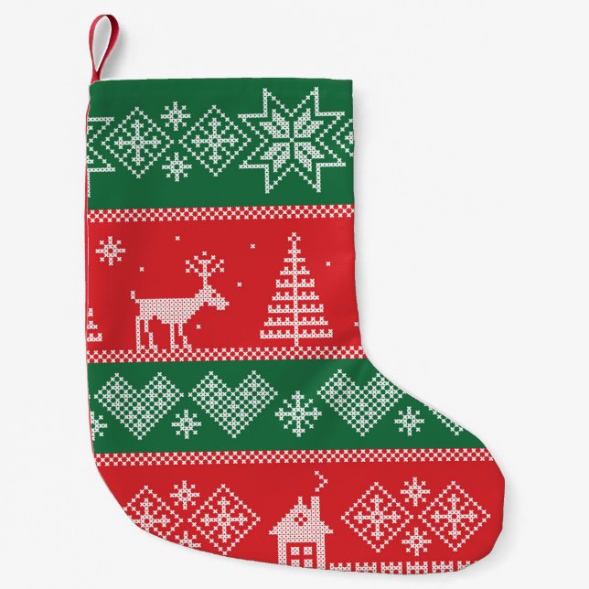 Winter scene: vintage seamless pattern small christmas stocking (Front)