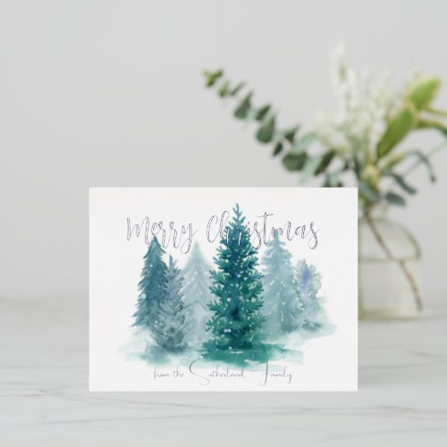 Winter Scene Watercolor Forest Merry Christmas Foil Holiday Postcard