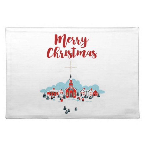 Winter Scene with a Red Church and Christmas Star Placemat