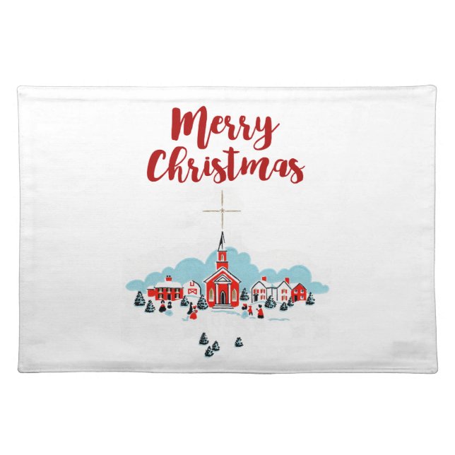 Winter Scene with a Red Church and Christmas Star Placemat (Front)