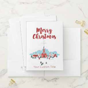 Winter Scene with a Red Church and Christmas Star Pocket Folder