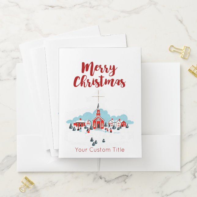 Winter Scene with a Red Church and Christmas Star Pocket Folder (In Situ)