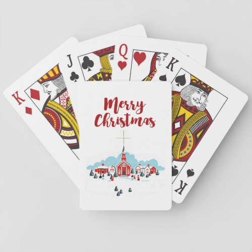 Winter Scene with a Red Church and Christmas Star Poker Cards