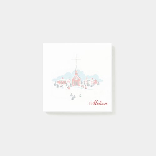 Winter Scene with a Red Church and Christmas Star Post_it Notes