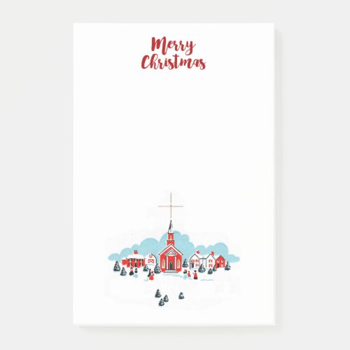 Winter Scene with a Red Church and Christmas Star Post_it Notes