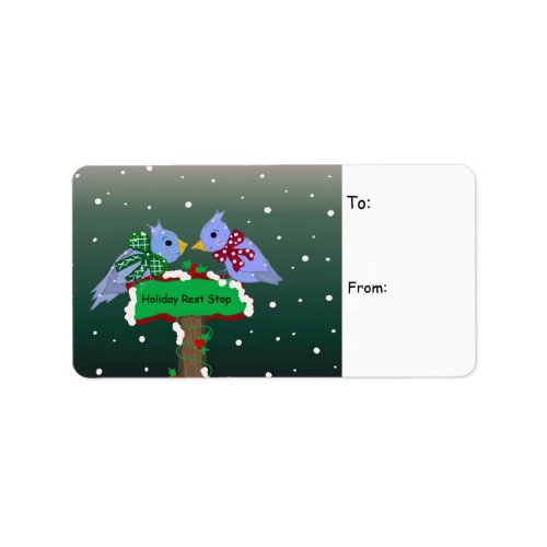 Winter Scene with BlueBirds Gift Tag