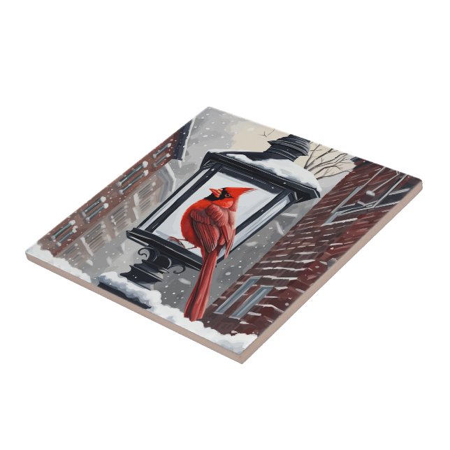 Winter-Scene with Cardinal-Bird Ceramic Tile (Side)