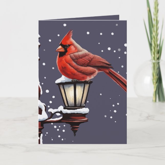 Winter Scene With Cardinal Bird Holiday Christmas Card (Front)