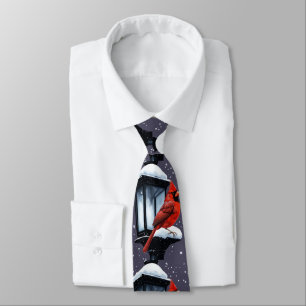 Winter Scene With Cardinal Bird Holiday Christmas  Neck Tie