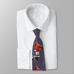 Winter Scene With Cardinal Bird Holiday Christmas Neck Tie