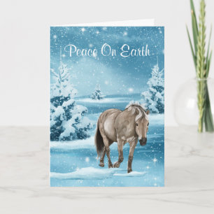 Winter Scene  With Horse Snow And Trees Holiday Card