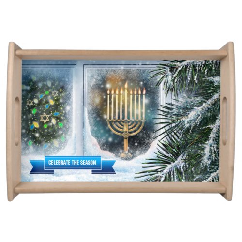 Winter Scene with Menorah Hanukkah Gift Serving Tray