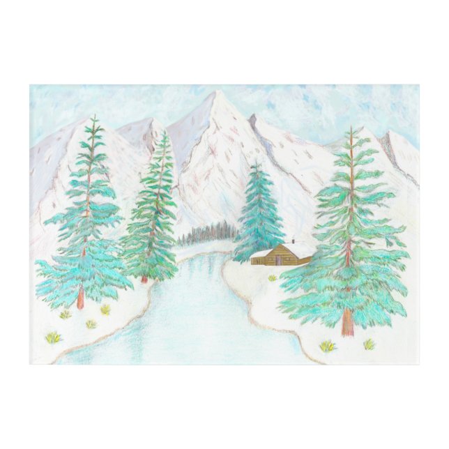 Winter Scene With Mountains Acrylic Print (Front)
