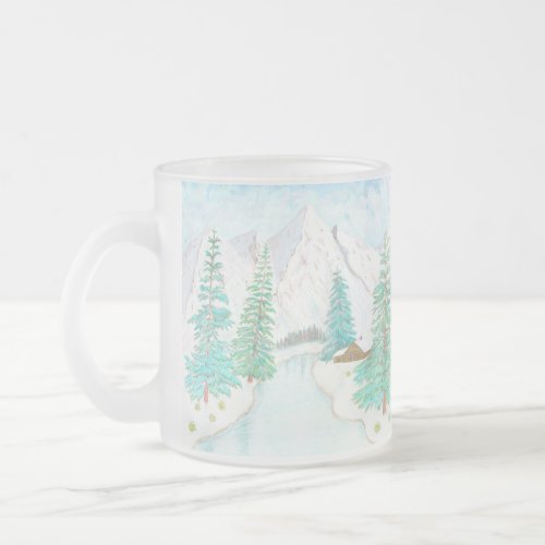 Winter Scene With Mountains Frosted Glass Mug
