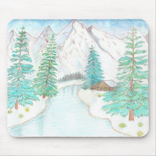 Winter Scene With Mountains Mouse Pad