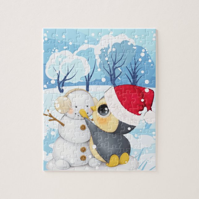Winter Scene With Penguin And Snowman Kid's Puzzle (Vertical)