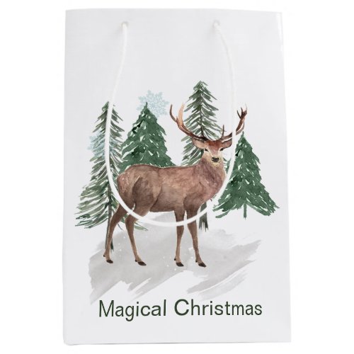 Winter scene with pine trees and Deer Christmas Medium Gift Bag