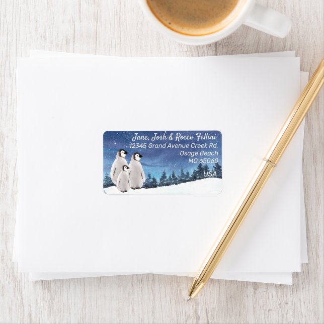 Winter scene with pinguins custom address label (Insitu)