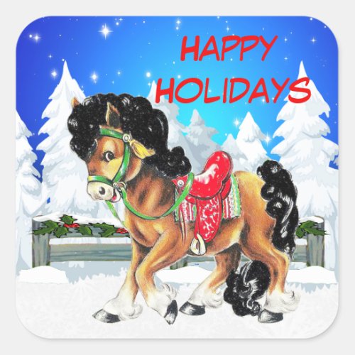 Winter Scene with Pony Custom Sticker