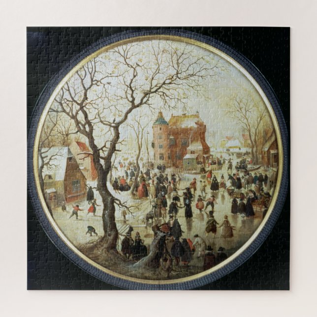 Winter Scene with Skaters near a Castle Jigsaw Puzzle (Vertical)