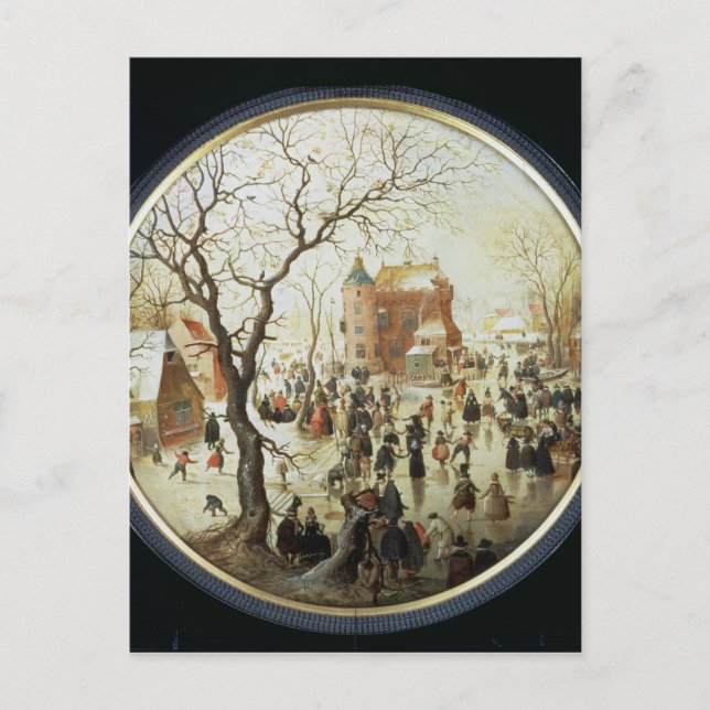 Winter Scene with Skaters near a Castle Postcard (Front)