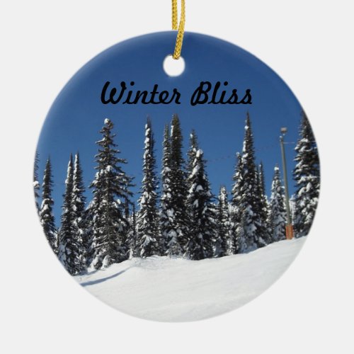 Winter Scene with Snow Covered Pine Trees Ceramic Ornament