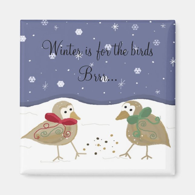 Winter Scene with Two Little Birds Magnet (Front)