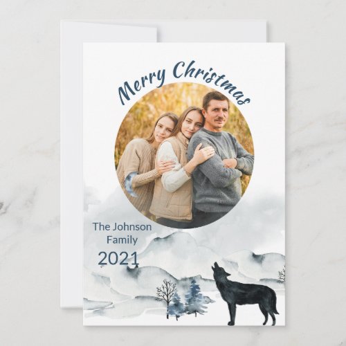 Winter Scene with Wolf Christmas Family Photo