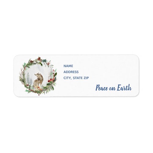 Winter Scene with Wolf Snow GlobePeace on Earth Label