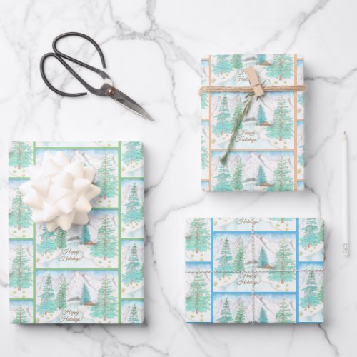 Winter Scene Wrapping Paper Sheet Customizable