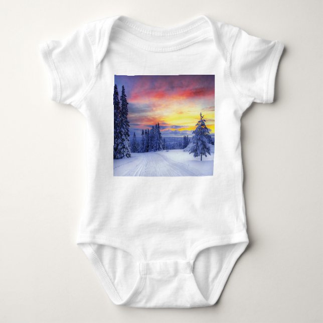 Winter scenery   baby bodysuit (Front)