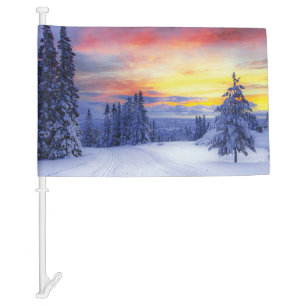 Winter scenery car flag