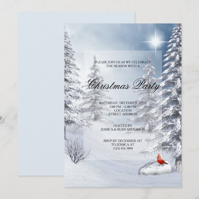 Winter Scenery & Cardinal Christmas Party Invitation (Front/Back)