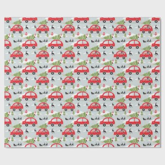 Winter Scenery Christmas Tree Car Family Photo Wrapping Paper | Zazzle