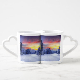 Winter scenery coffee mug set