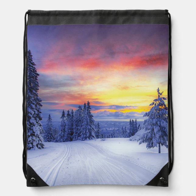 Winter scenery   drawstring bag (Front)