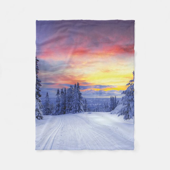 Winter scenery fleece blanket (Front)