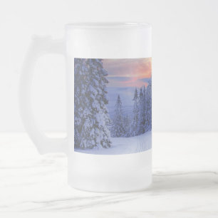 Winter scenery frosted glass beer mug