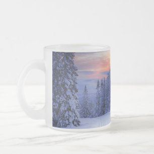 Winter scenery frosted glass coffee mug