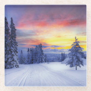 Winter scenery glass coaster
