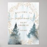 Winter Scenery Gold Baby Shower Welcome Sign at Zazzle